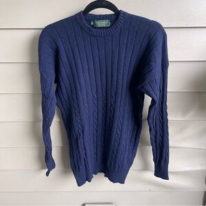 VINTAGE GREENWICH MEN'S  XL BLUE LAMBSWOOL PULLOVER  CREWNECK SWEATER CABLE KNIT